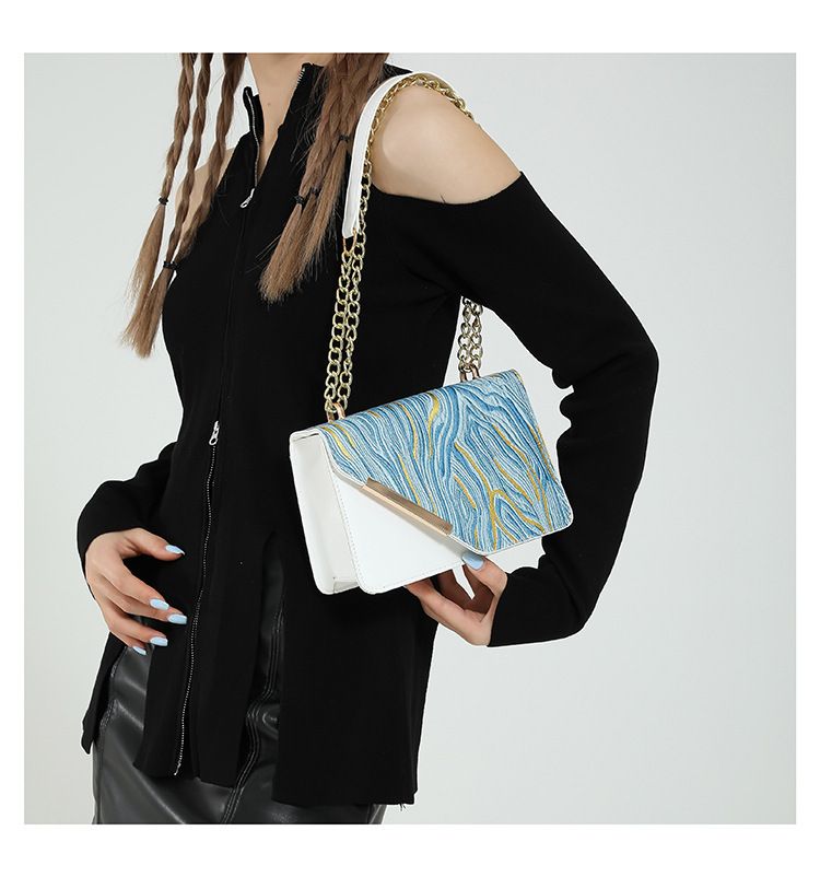 New texture contrast color splicing shoulder bag women's bag this year popular women's aesthetic personality crossbody bag XF8165
