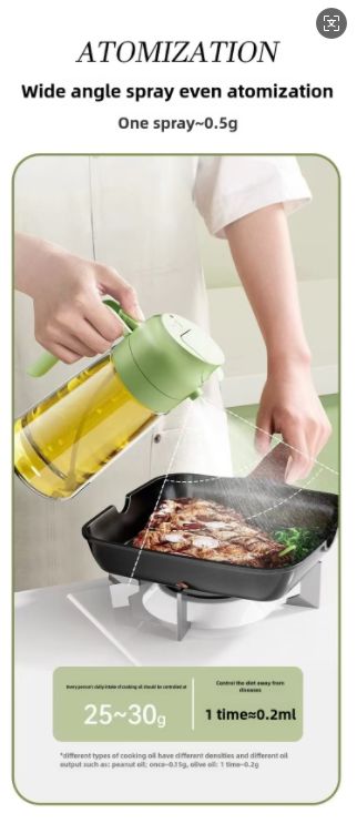 470ml Glass Oil Dispenser Bottle - Dual-Function Spray & Pour, Wide Mouth, Leak-Proof Design, Ergonomic One-Handed Use, Easy to Clean, Drip-Free Kitchen Oil Container  