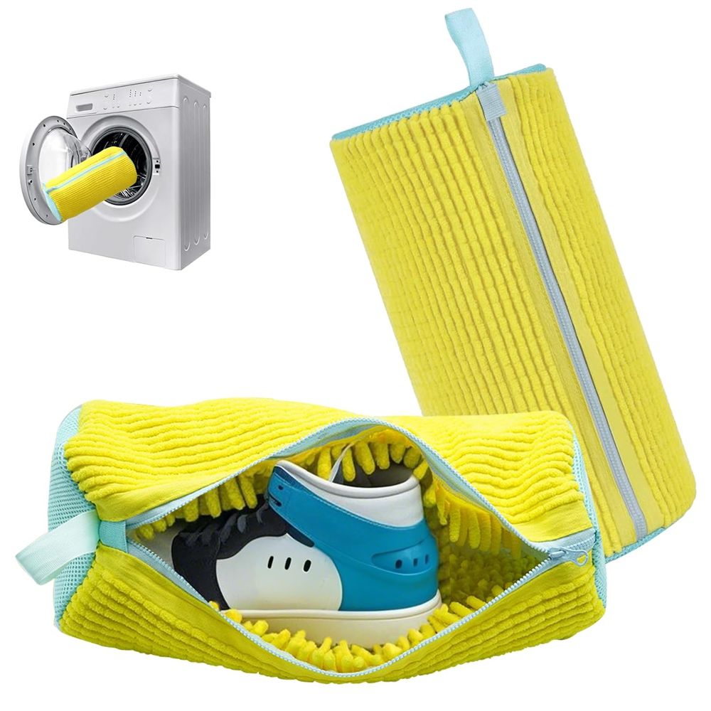 2pcs Shoe Washing Machine Bag, Upgraded Laundry Shoe Bag with YKK Zipper, 360° Clean Shoe Bag for Washing Machine, Reusable Shoe Laundry Bag for All Size Shoes(Yellow)