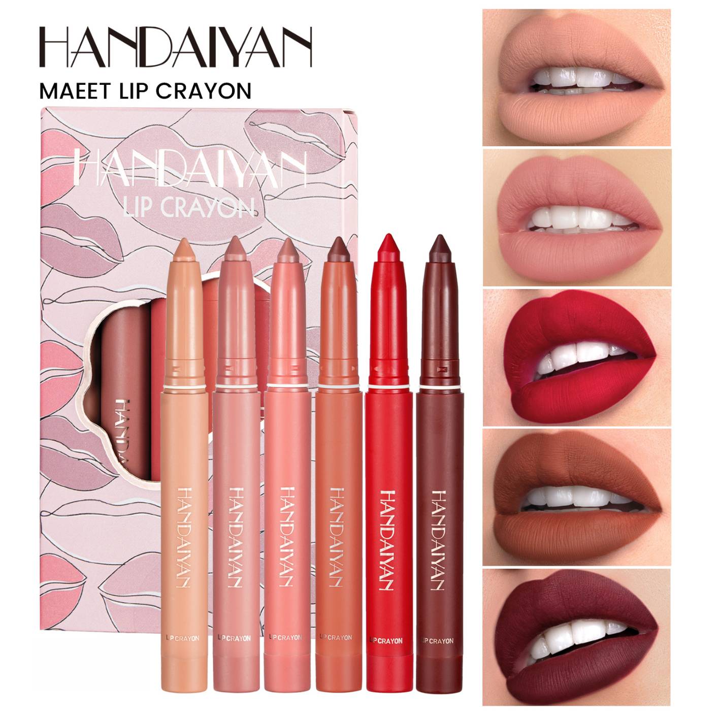 H1004Kit 6Pcs/Box Matte Lipstick Set Makeup Silky Velvet Lip Stick Pencil Waterproof Nude Pink Red Tint Lip Blam Pen Make Up Cosmetics