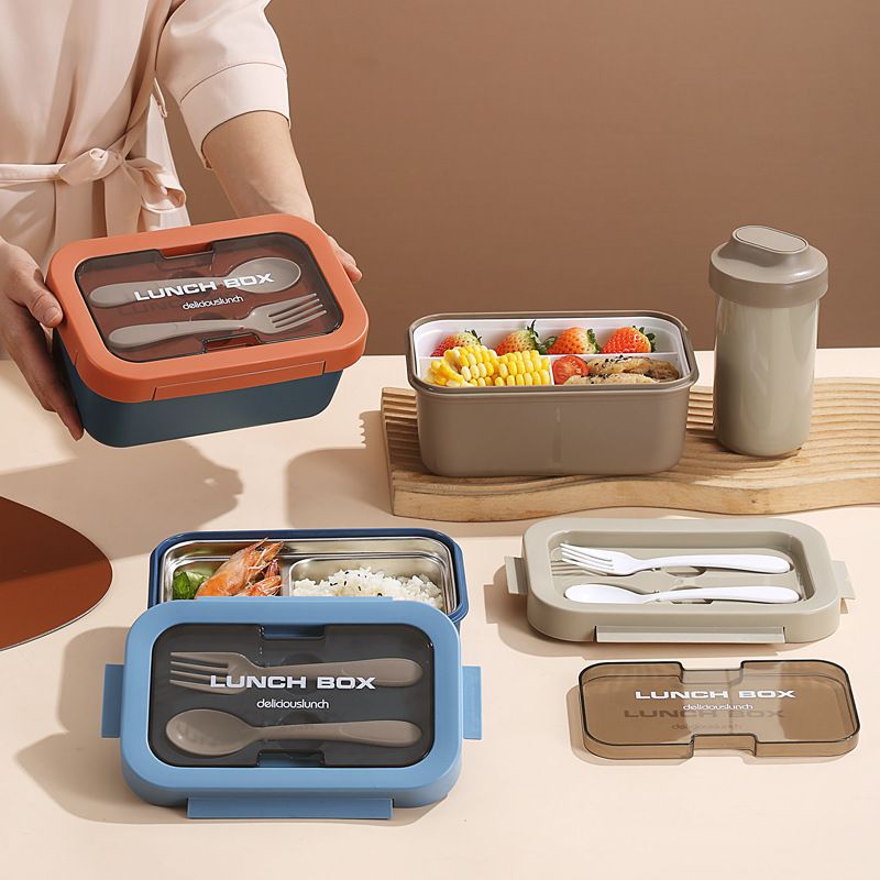 Adult Bento Box, Stackable 3-Compartment Lunch Box with Removable Utensil Set and Sealing Strap, BPA-Free, Food Container Ideal for Meal Prep, Work, and On the Go