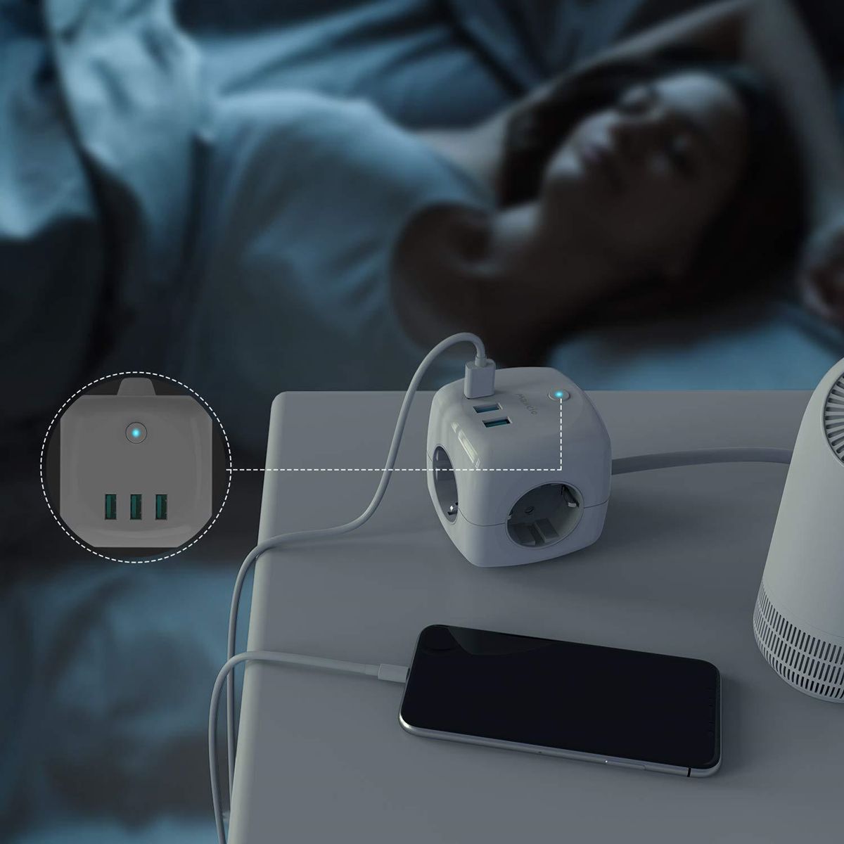 EU Plug Power Strip with 4 AC Outlets 3 USB Port 1 Type C 2M/3M Braided Cable Multi Socket with Switch for Home