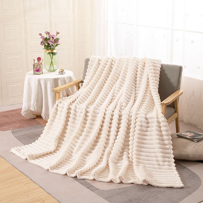 Wide-Striped Flannel Blanket Comfortable Solid Color Blanket