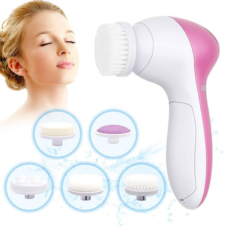 Ghana Hot sales, 5 in 1 Electric Face Care Women preferred Facial Cleaning Brush Skin Massage Spa Wash Equipment Skin Care Beauty Deep Pore Cleaning 
