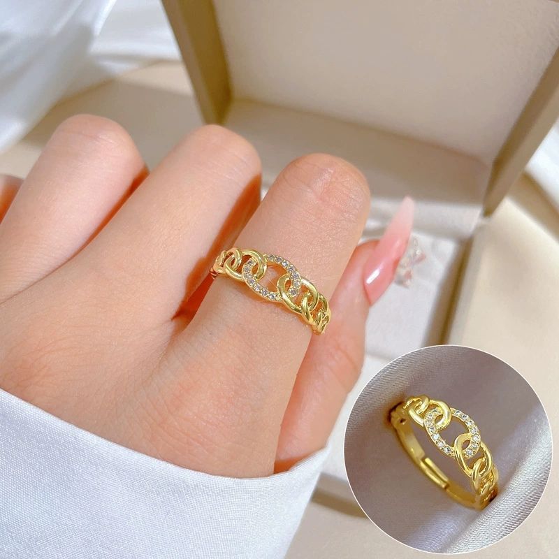 Geometric diamond studded round bead ring, open ring CRRSHOP free shipping The opening can be adjusted ring