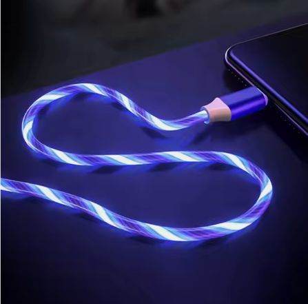 1m Flow Luminous LED USB Cable Charging Light Up Cable Fast Charger TYPE -C  USB Data Cable Colorful Light
