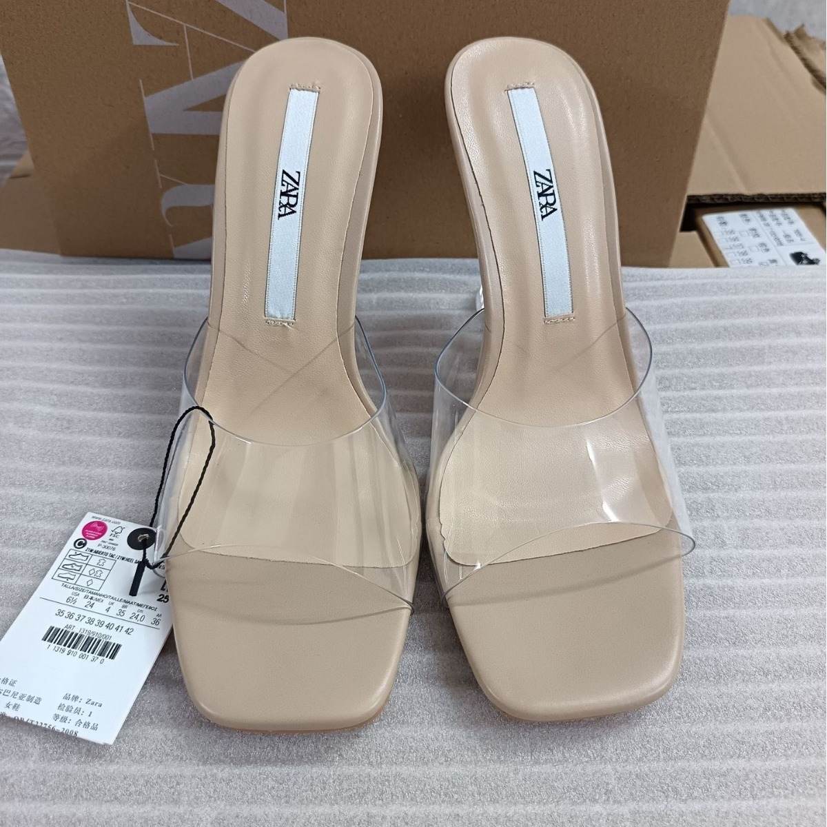 ZA2024 spring new transparent special-shaped high heel sandals for women rubber thick leather casual one-line high heels