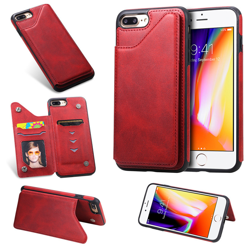 Pure Color Phone Case For iPhone 7 Plus iPhone 8 Plus 5.5 inch PU Leather Wallet Phone Cover with Card Pockets Kickstand