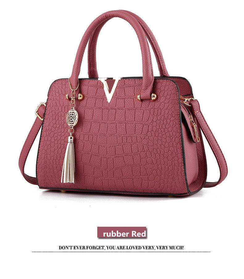 Crocodile leather women's bag V letter designer women's handbag