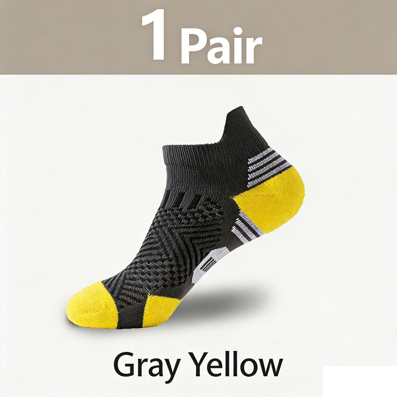 Men's Professional Sports Socks, Quick Dry Fitness Running Socks, Thickened Heel & Toe, Wear Resistant Non-Slip Low Cut Socks for All Seasons
Grey-Yellow