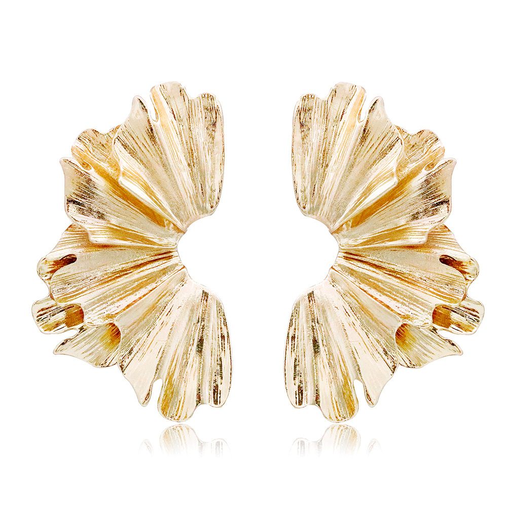 BA419 Gold Statement Earrings Large Gold Leaf Earrings Flower Leaf Earrings Large Geometric Statement Stud Earrings Exaggerated Floral Earrings Boho Metal Sectored Earrings for Women Girls