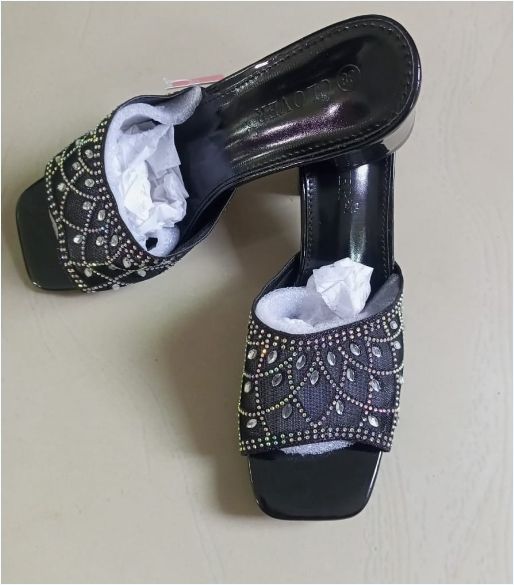 CLOVER Rhinestones Sandals Peep Toe Slip-on Slides Slippers Open Toe High Heeled Ladies Shoes