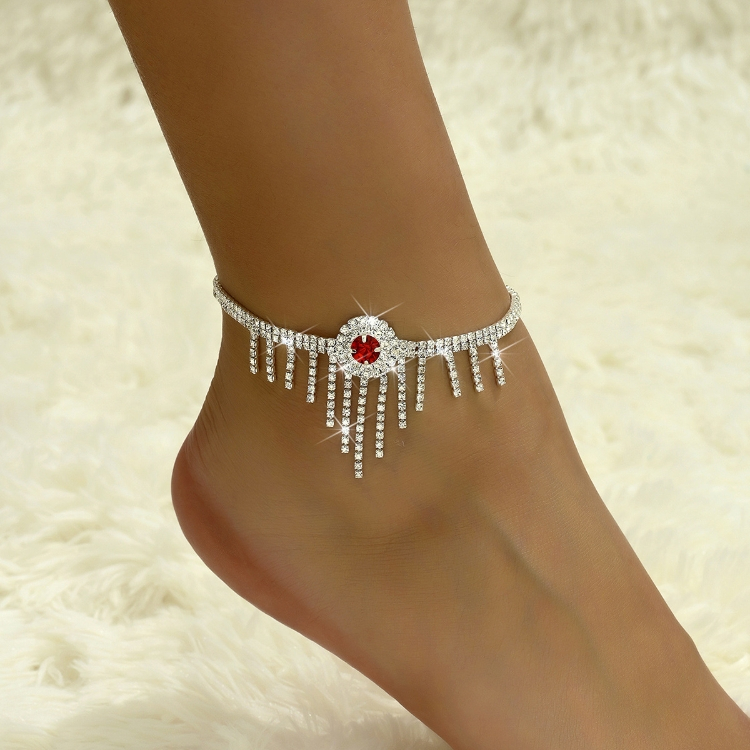 Beach anklet jewelry Red Rhinestone Tassel Feet Chain female Europe and America fashion gift CRRSHOP women holiday gifts