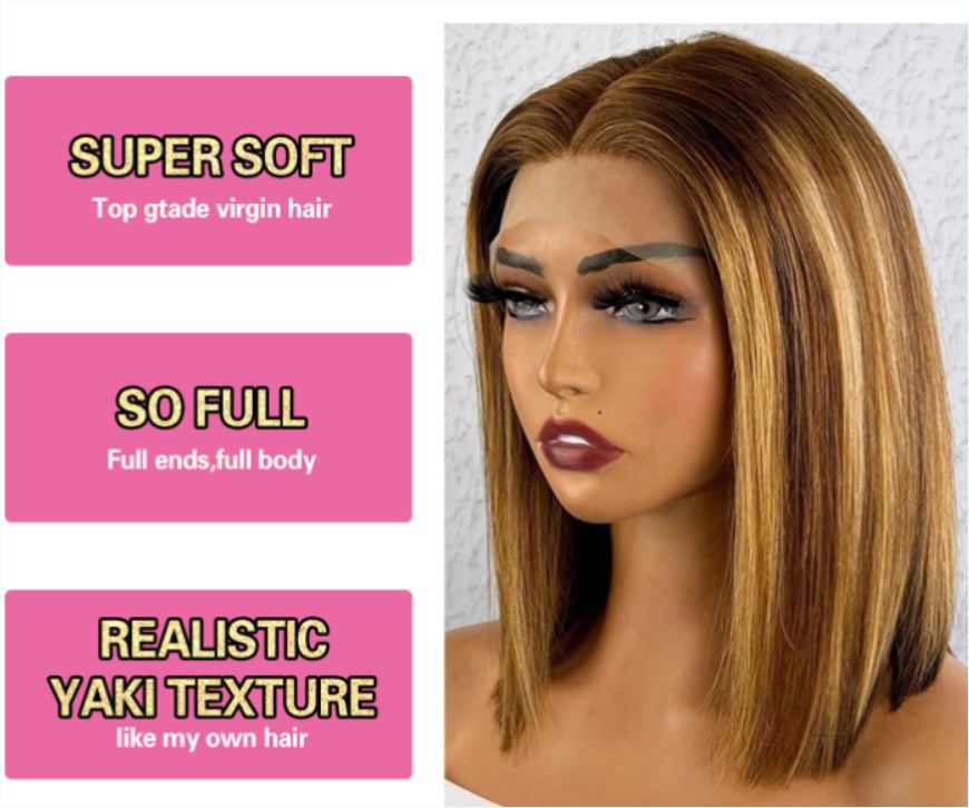 Short BOBO 4*4 Wig Straight Lace Front Closure- Human Hair Wigs for Black Women Short Curly bob Wigs With Bang
