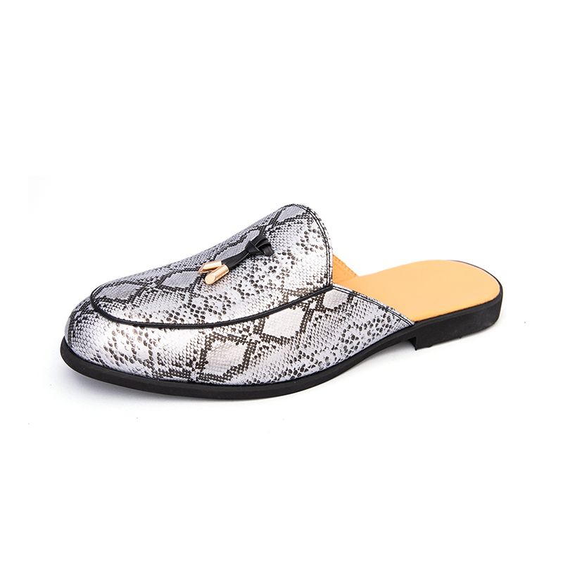 Youth Men Leisure Cool Mules Man Summer Slippers Fashion Casual Leather Loafers Flats Shoes Pu Breathable Slip On Footwears ForSilver