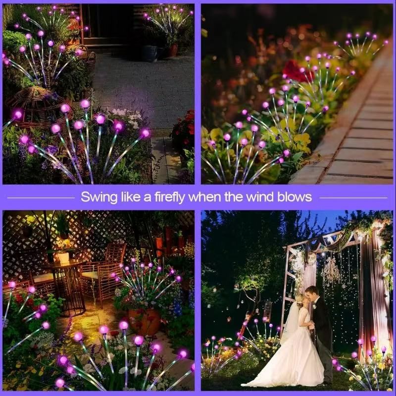 AUNONT Solar Firefly Garden Lights Solar Powered Firefly Lights Outdoor Decor Swaying Colorful LED Dusk to Dawn Solar Firefly Lights Solar Powered LED Flourescent Bug Plug In Ground Light