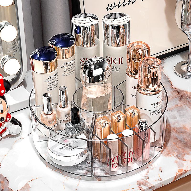 Rotary Cosmetic Storage Box Transparent Large Capacity Storage Turntable Desktop Dressing Table Skin Care Perfume Storage Rack