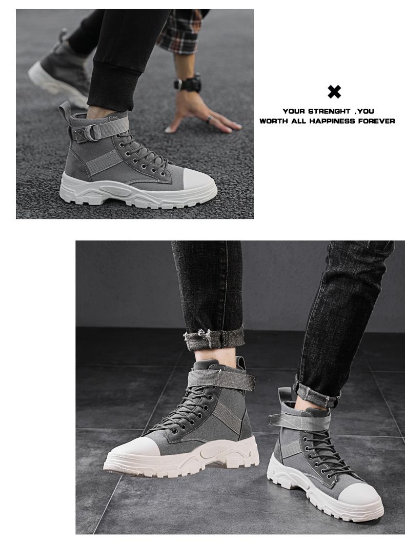 2025 New men's high-top canvas Dr. Martens boots, winter Korean style trendy casual workwear boots, men's trendy shoes