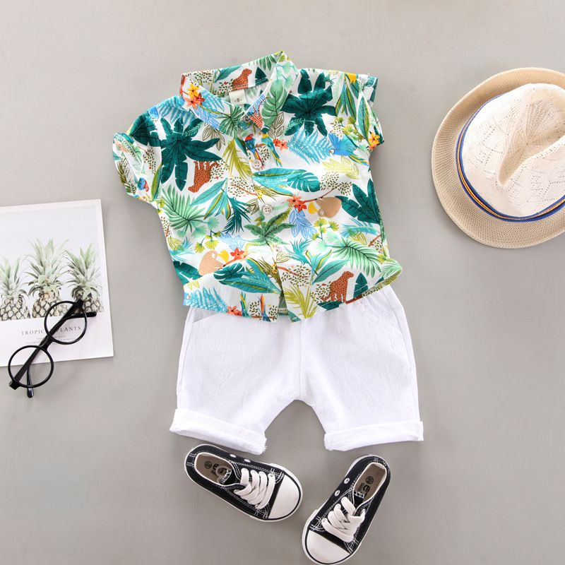 Summer boys short sleeve set Southeast Asian style coconut tree T-shirt two-piece A_28