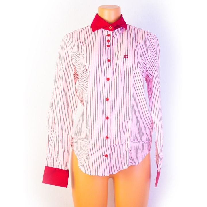 Super Latest Blouse Shirt Red White Stripes Cotton With Red Collar For Women - Trendy red and white stripes for a fresh