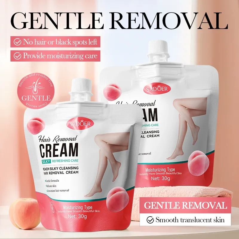 SADOER Peach Silky Hair Removal Cream 30g Gentle Moisturizing Depilatory Cream for Full Body Leg Underarm Bikini Line Painless Hair Remover for Smooth Delicate Skin