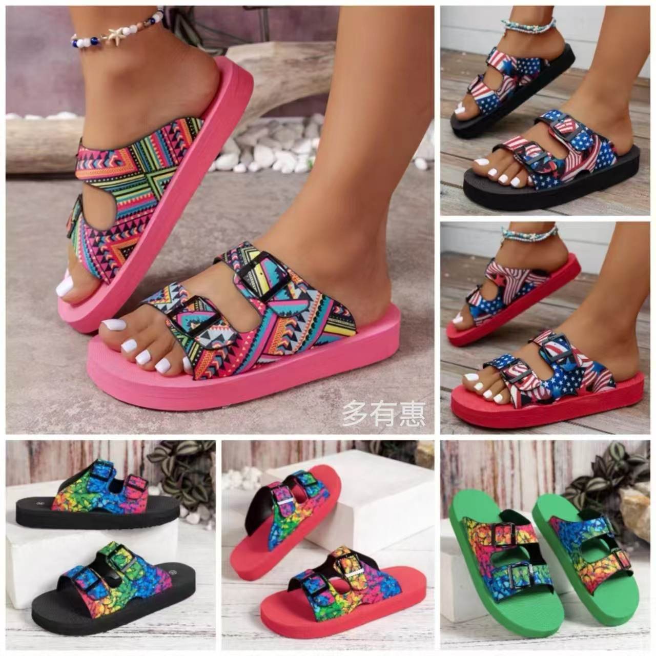 Platform slippers for women plus size belt buckle light bubble soft sole color slippers for women 2411