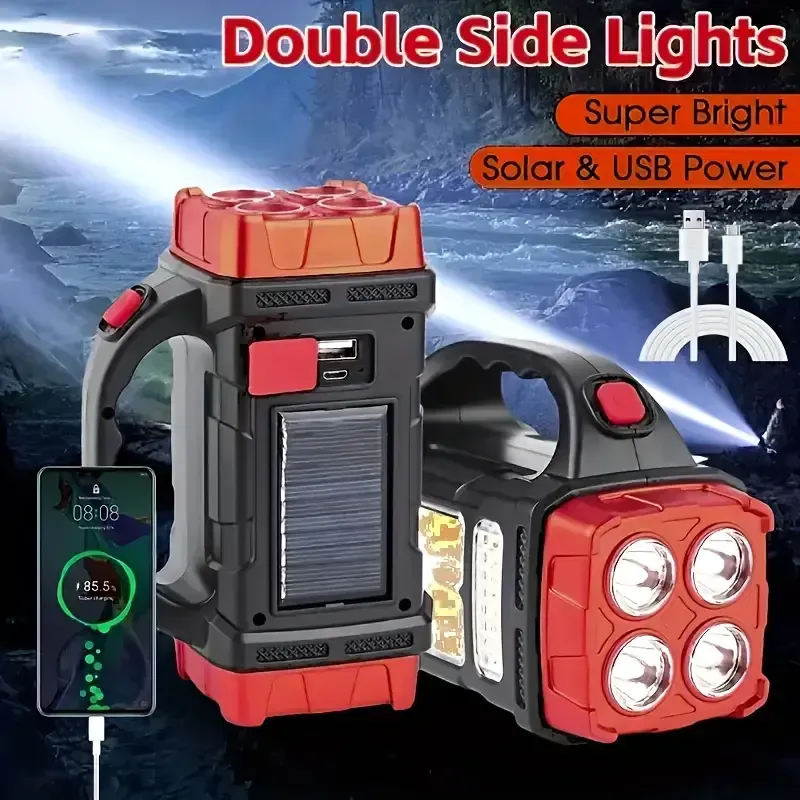 Multifunctional LED Solar Camping Light, Bright Portable Rechargeable Flashlight, Suitable for Outdoor Hiking and Camping


