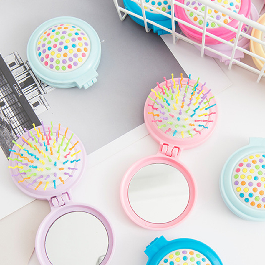 Candy Color Folding Comb Portable Solid Color Portable Makeup Mirror Airbag Comb Anti-static Massage Rainbow Comb