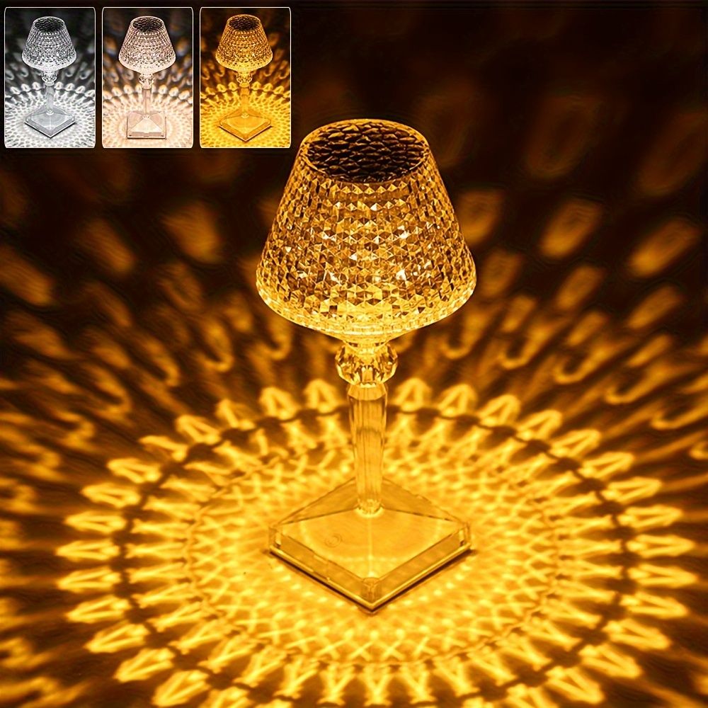 LED Wine Cup Shape Crystal Table Lamp 3 Light Color Dimmable LED Bedside Lamp Night Light USB Power For Bedroom Decor Desk Lamp1