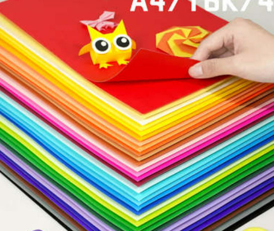 WELLHOME Stationery color cardboard thickened A4 large size origami Folding color paper 4K special handmade paper for children's kindergartens, babies and pupils DIY art painting soft paper cutting materials（100 PCS）