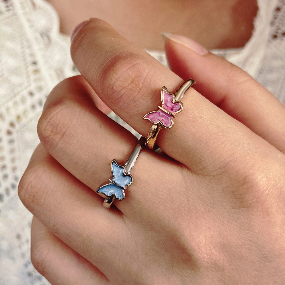54169 Creative Dripping Butterfly Ring Retro Opening Adjustable Index Finger Ring Female Simple Knuckle Ring