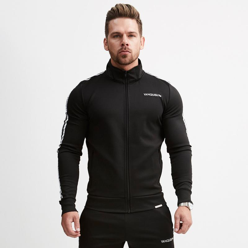 W-30 Jogging Slim Stripes Tracksuit Cardigan Stand Collar Zipper Plus Size Activewear Training & Jogging Wear