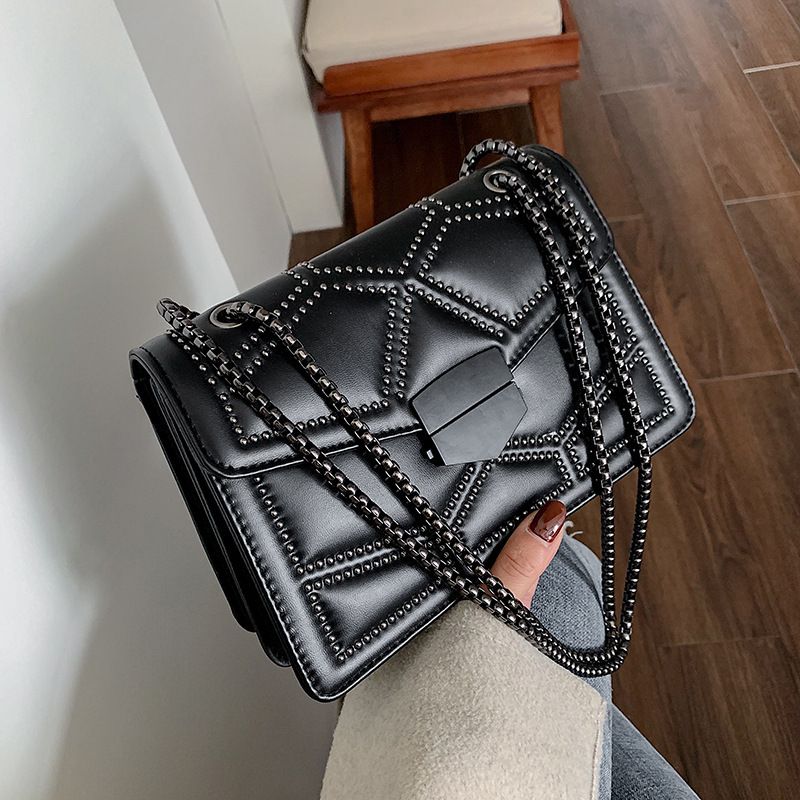 Black bag women's bag 2024 new fashion Korean version chain shoulder cross PU small square bag