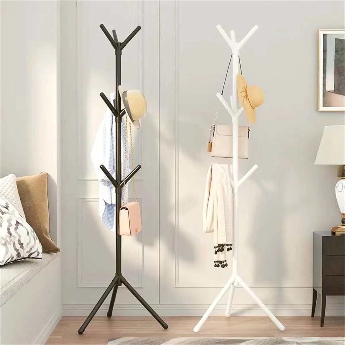 Clothes and Hats Rack Floor To Floor Bedroom Coat Hook Bedroom Vertical Tree Branch Shape Holder Hat Scarf Handbag Storage Hanger