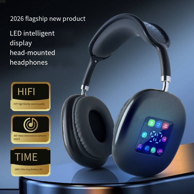 2026 Upgraded Wireless Over Ear Bluetooth Headphones, HD Color Digital Display, HiFi Stereo Sound, Ultra Long Battery Life, Foldable Noise Isolating Headset with Built-in Mic for Travel Gaming Daily Use