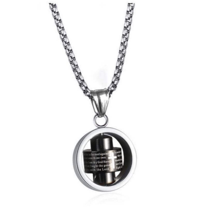 Rotating letter pillar necklace, hip-hop personalized cross couple versatile pendant necklace 