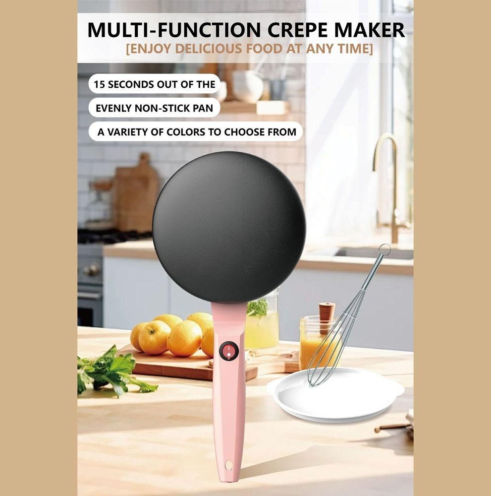 Electric Crepe Maker 8 Inch,  Portable Crepe Maker & Hot Plate Cooktop On/Off Switch, Nonstick Coating, Automatic Temperature Control, Easy To Use For Pancakes, Blintz, Chapati