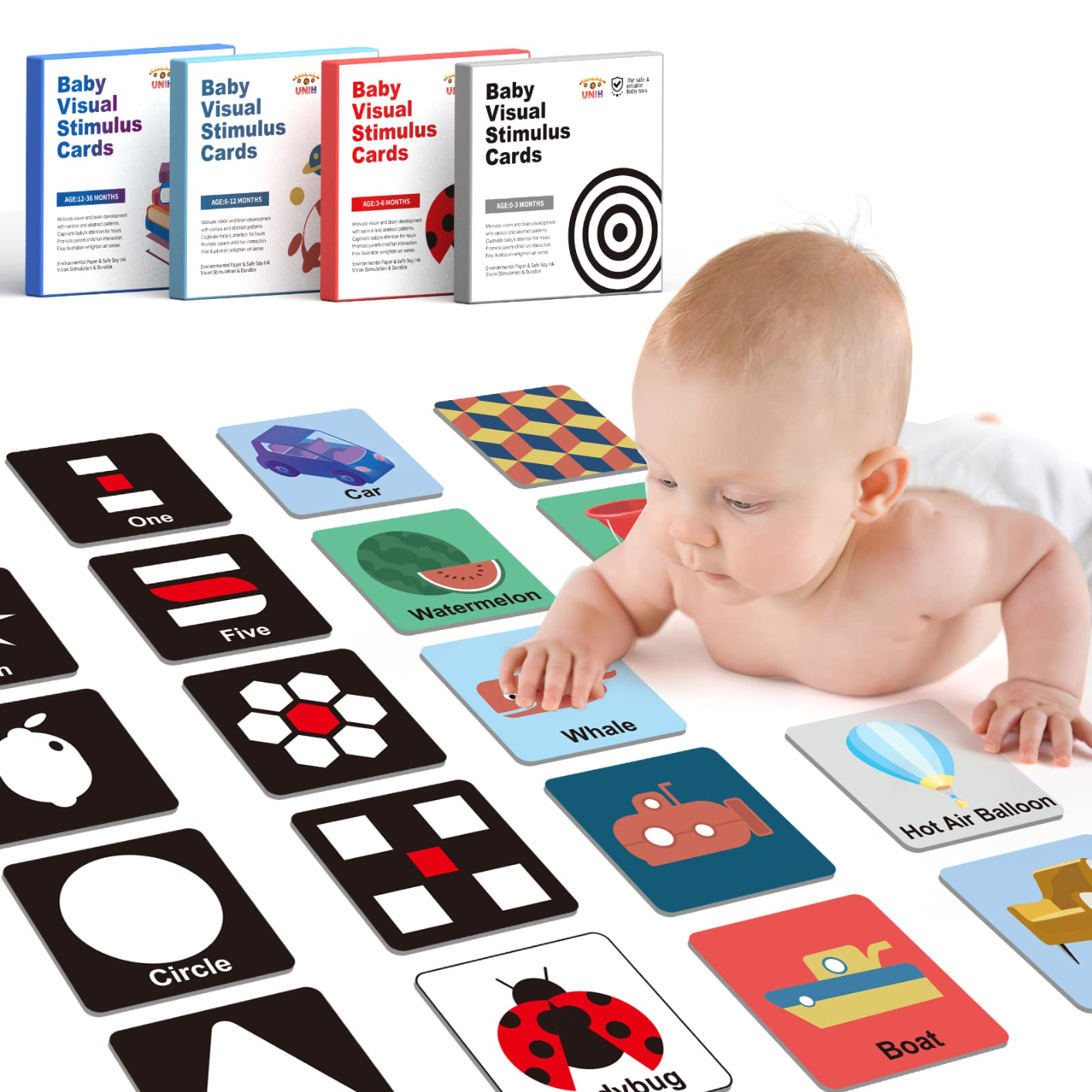 A3-HE Black and White High Contrast Baby Toys, Infant Tummy Time Newborn Toys Can Be Bitten and Tear Not Rotten Paper, 64PCS 128Page Visual Stimulation Cards Set for Babies Ages 0-3-6-12-36 Months