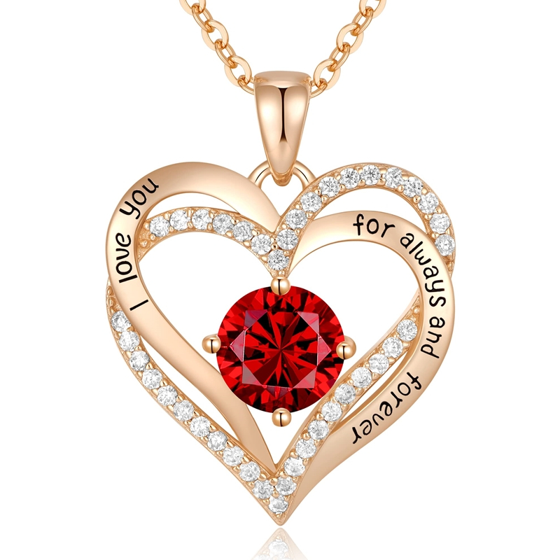 XL-000A Forever Love Heart Pendant Necklaces for Women 925 Sterling Silver with Birthstone Zirconia, Anniversary Birthday Gifts for Wife, Jewelry Gift for Women Mom Girlfriend Girls Her