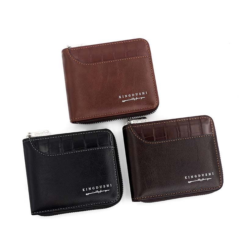 Leather Men’s Wallet Luxury Mens Purse Male Zipper Card Holders with Coin Pocket Rfid Wallets Gifts for Men Money Bag