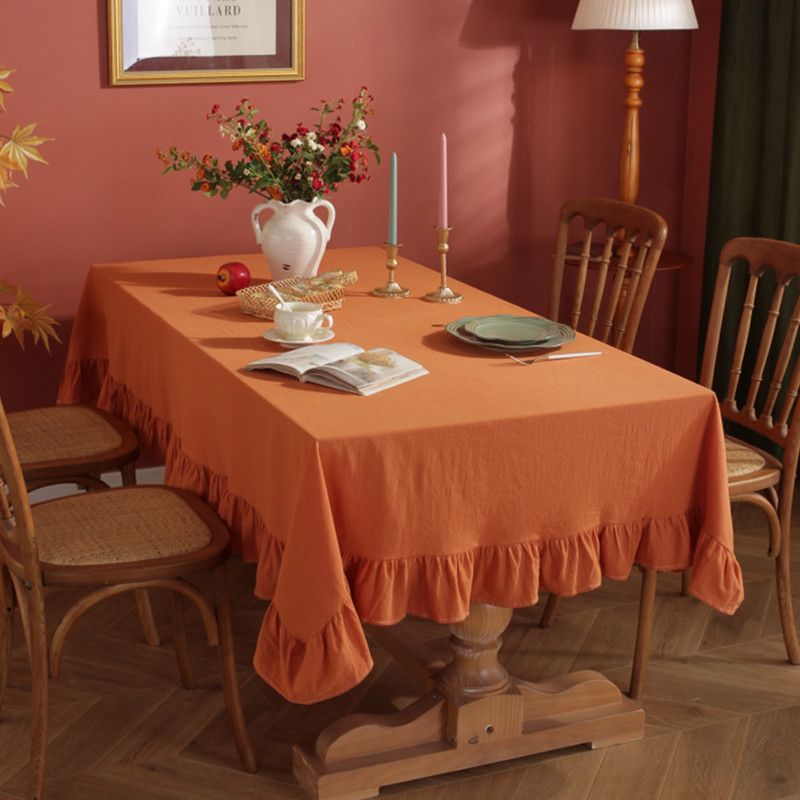 Cotton Ruffled Edge Tablecloth, Household Dustproof Tablecloth