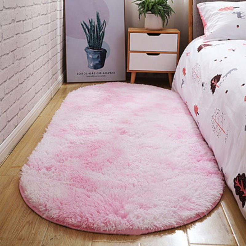 Long plush carpet，Elliptical carpet，Bedside carpet, living room carpet, oval floor mat, plush carpet, tie dye anti slip