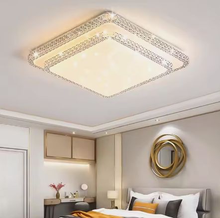 Home Office Lighting Modern Lamp LED Ceiling Light Round Plastic Crystal Surface Mount 45W 50X50CM