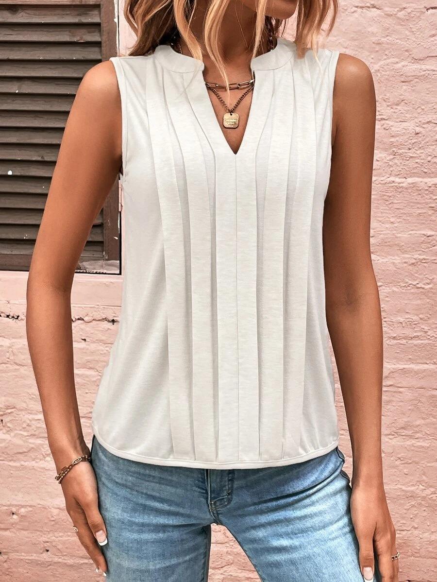 Women's 2024 Europe and the United States summer new fashion temperament elegant pleated V-neck vest women AXR255