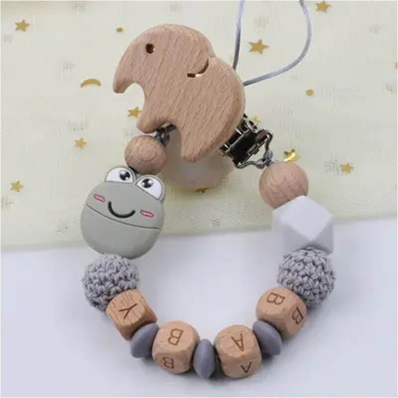 LB-00097 Chewable Beaded Wooden Dummy Baby Silicone Pacifier Chain Pacifier Clip Holder