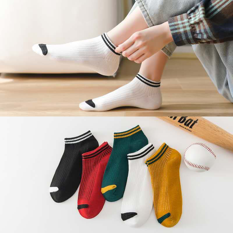 037 Men's Invisible No Show Breathable Stripe Liner Socks Solid Color Cotton Casual Socks