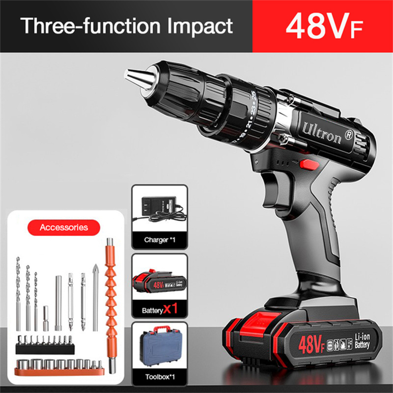 48V Electric Drill Electric Screwdriver Battery Rechargeable Cordless Screwdriver Powerful Impact Wireless Screwdriver Drill