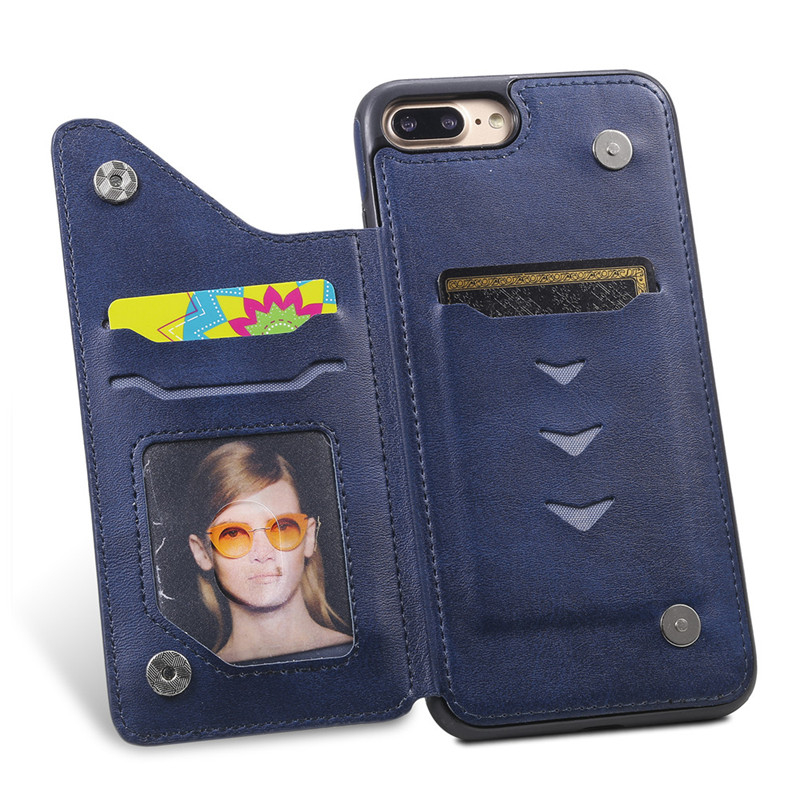 Pure Color Phone Case For iPhone 7 Plus iPhone 8 Plus 5.5 inch PU Leather Wallet Phone Cover with Card Pockets Kickstand