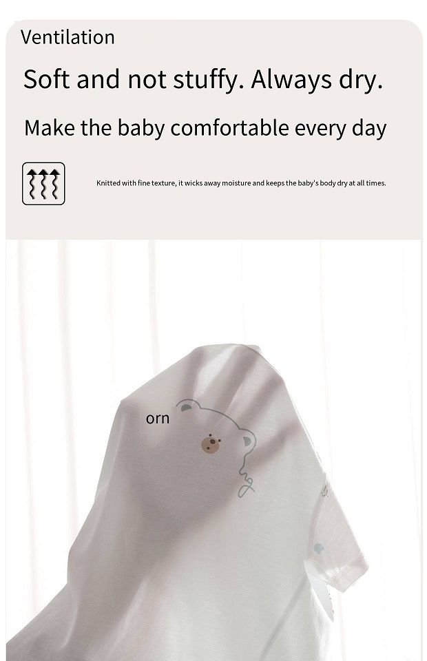 Baby Summer Ice Ceramic Cotton Romper, Short Sleeve No Bone Stitching Onesie, Breathable Cotton Infant Jumpsuit with Snap Closure, 66-80cm
