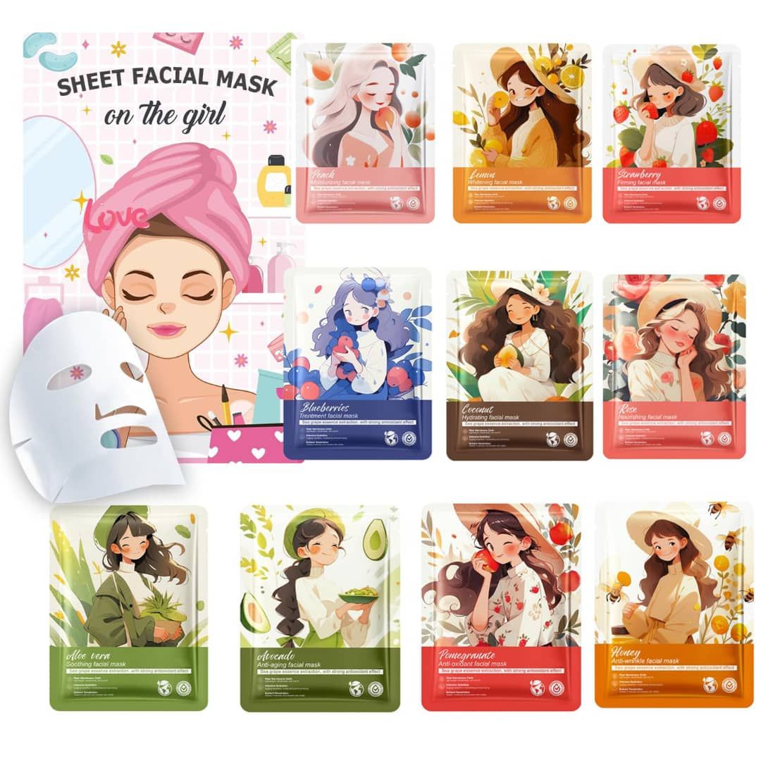 SADOER Fruits & Flowers, Rose, Aloe Vera, Blueberry ,Strawberry ,Honey, Peach ,Avocado ,Coconut, Moisturizing Nourishing Whitening Beauty Moisturizing Skin Care Mask